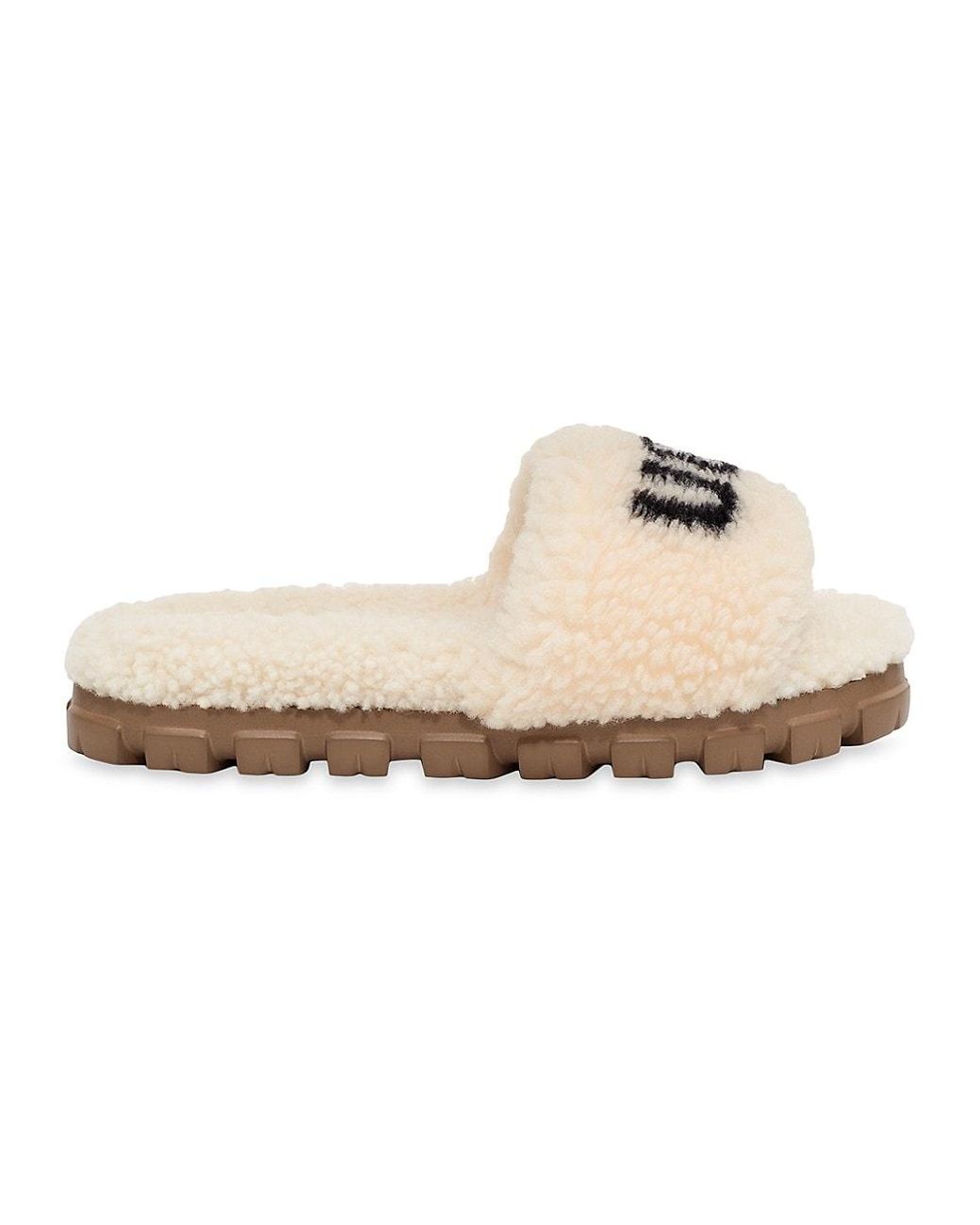 UGG Cozetta Dyed Curly Shearling Logo Slide Sandals in Natural | Lyst