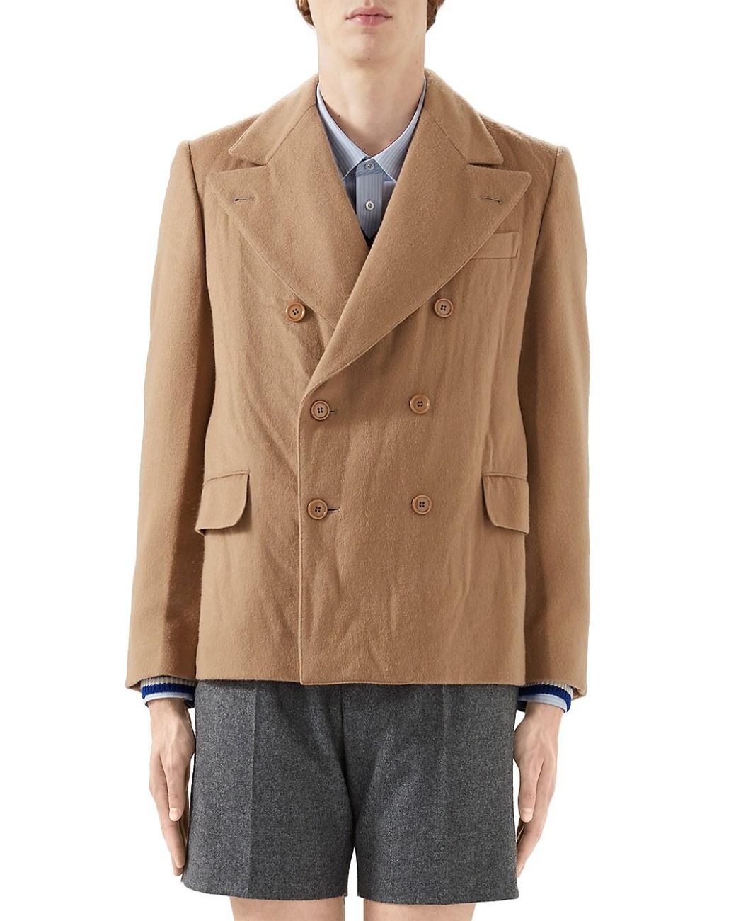Gucci Doublebreasted Wool Felt Jacket in Camel (Natural) for Men Lyst