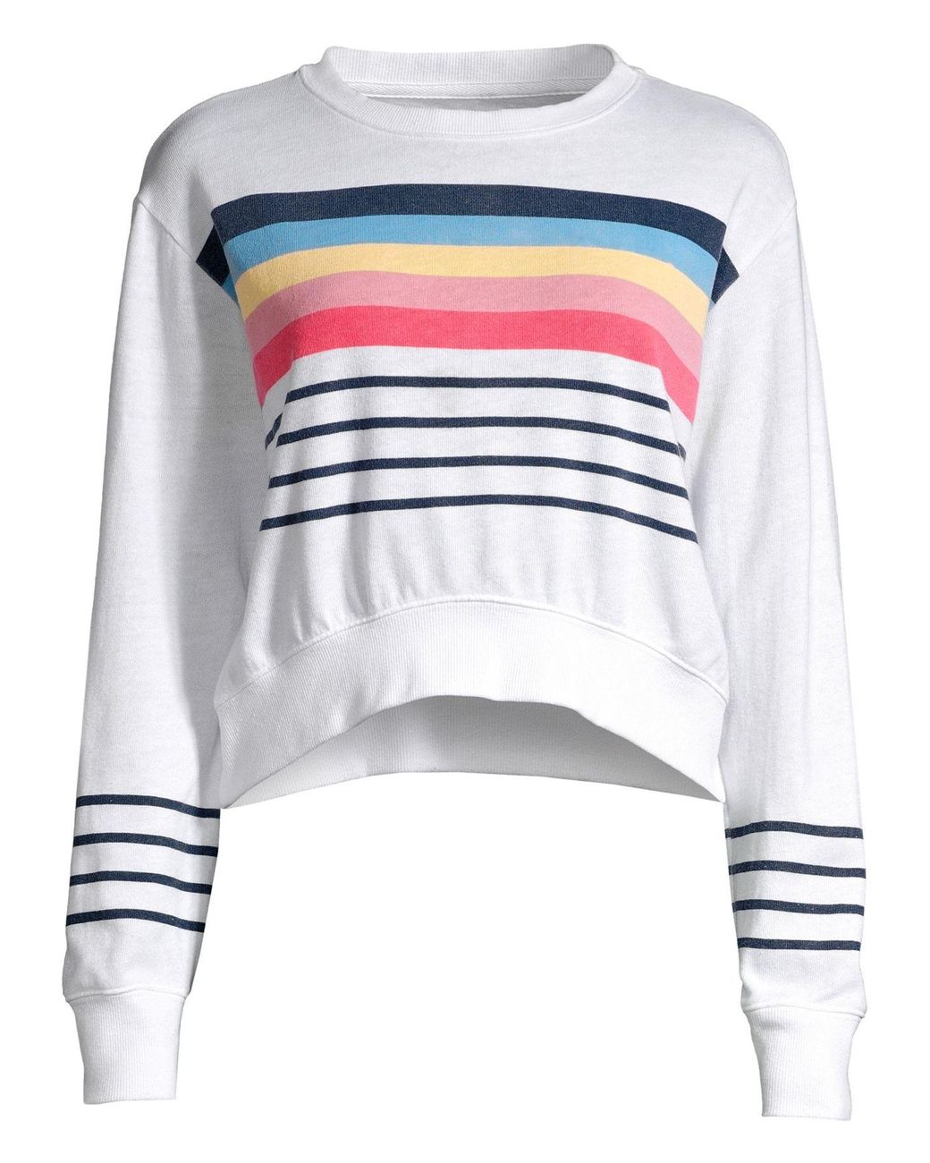 Sundry Rainbow Striped Cropped Sweatshirt in White | Lyst