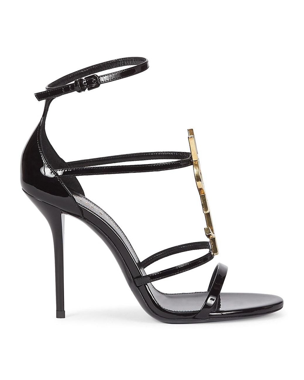 Saint Laurent Cassandra 100 Patent Leather Anklestrap Sandals in Black