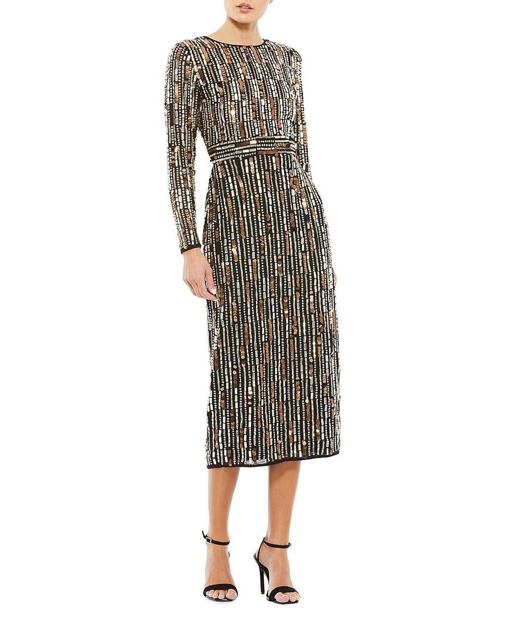 Mac Duggal Synthetic Long-sleeve Embellished Midi-dress | Lyst