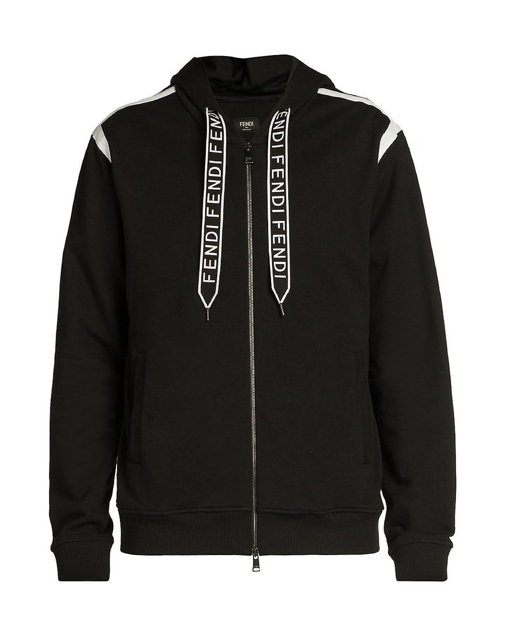 Fendi Cotton Logo Tape Zip-up Hoodie in Nero (Black) for Men - Lyst