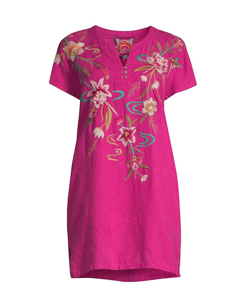 Johnny Was Maisie Embroidered Linen Tunic Dress in Pink Lyst