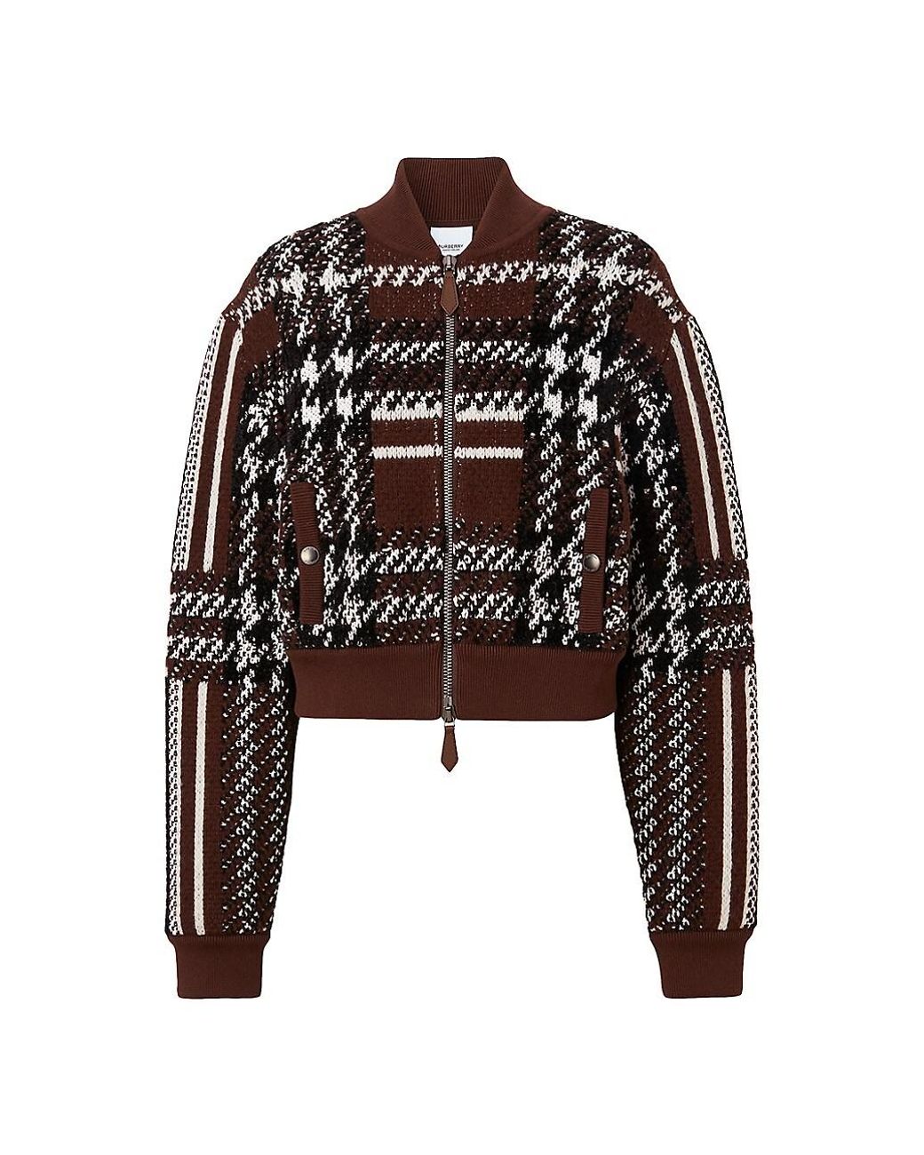 Burberry Caitryn Plaid-knit Bomber Jacket in Black | Lyst