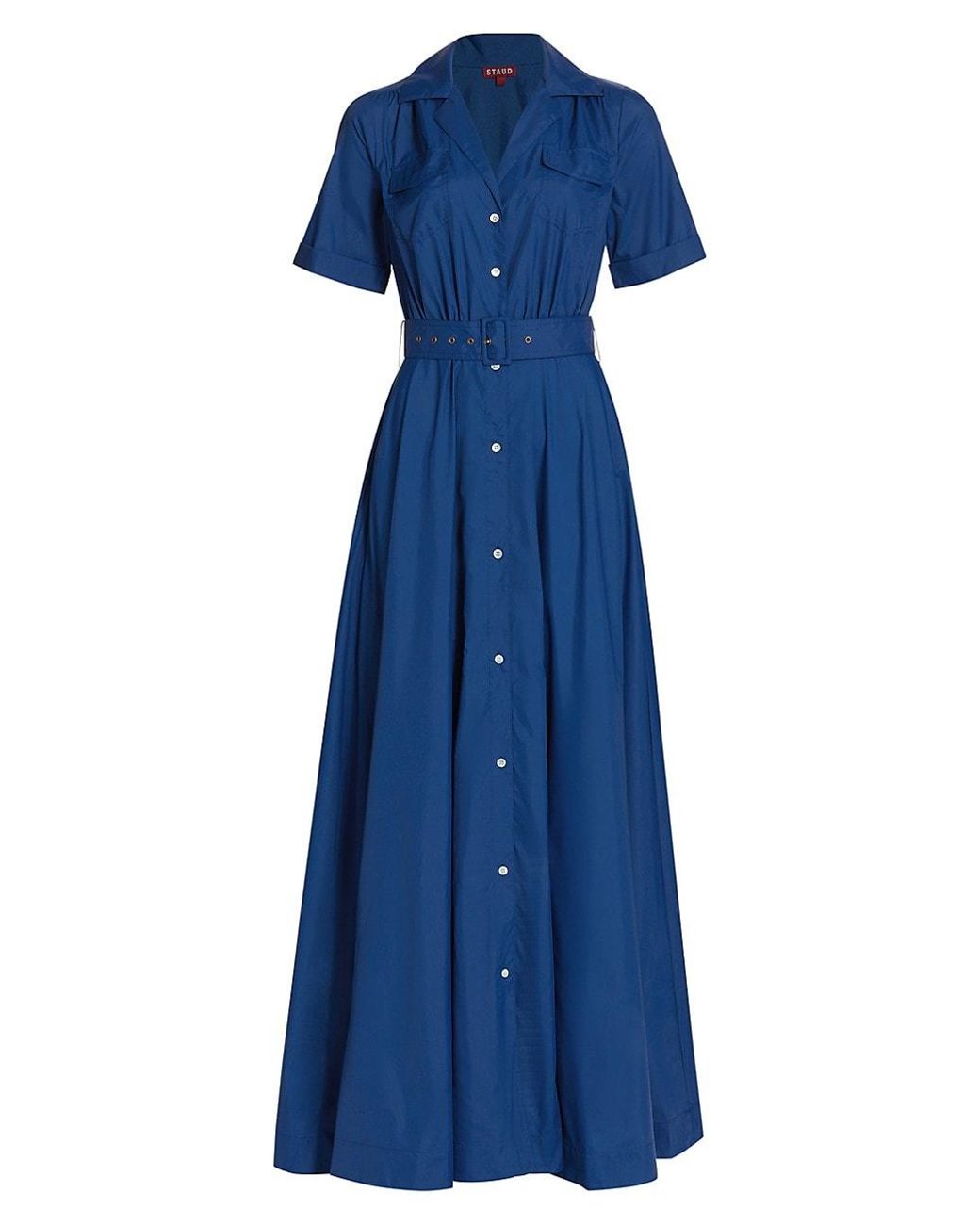 STAUD Synthetic Millie Short-sleeve Belted Shirtdress in Cobalt (Blue) - Lyst