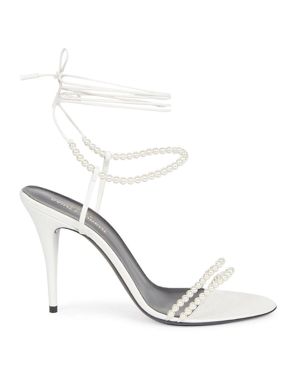 Saint Laurent Luna Ankle-wrap Embellished Leather Sandals in White - Lyst
