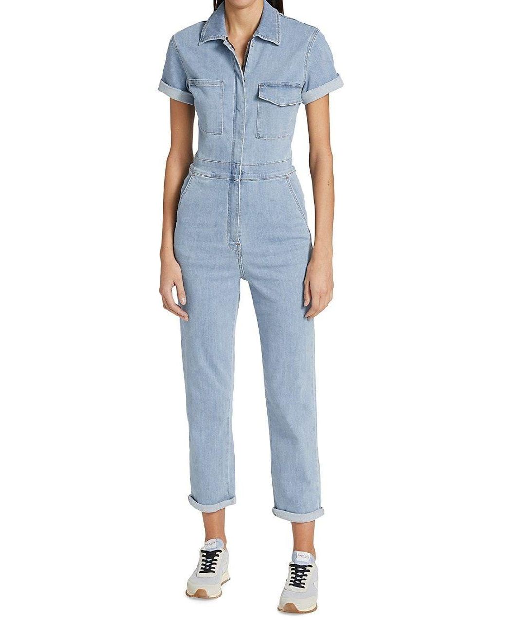 Rivet Utility Stretch Cotton Worker Jumpsuit in Blue Lyst
