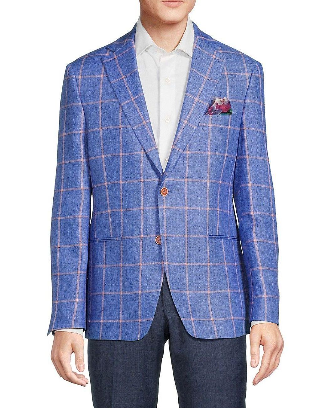 Tallia Checked Linen Blazer in Blue for Men Lyst