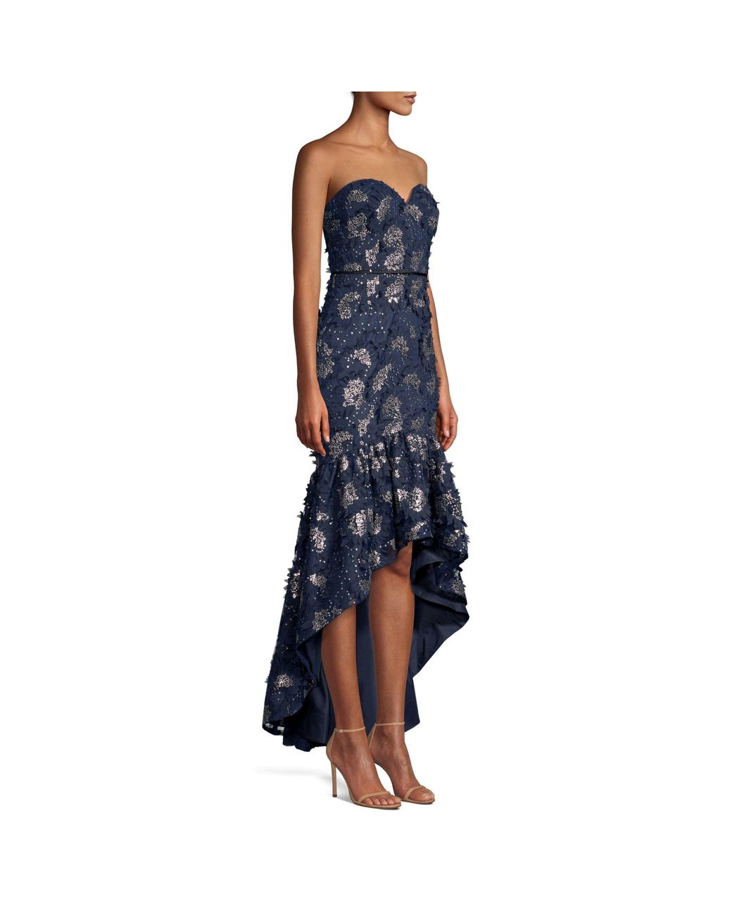 Aidan Mattox Floral Applique Strapless Hi lo Gown in Blue Lyst