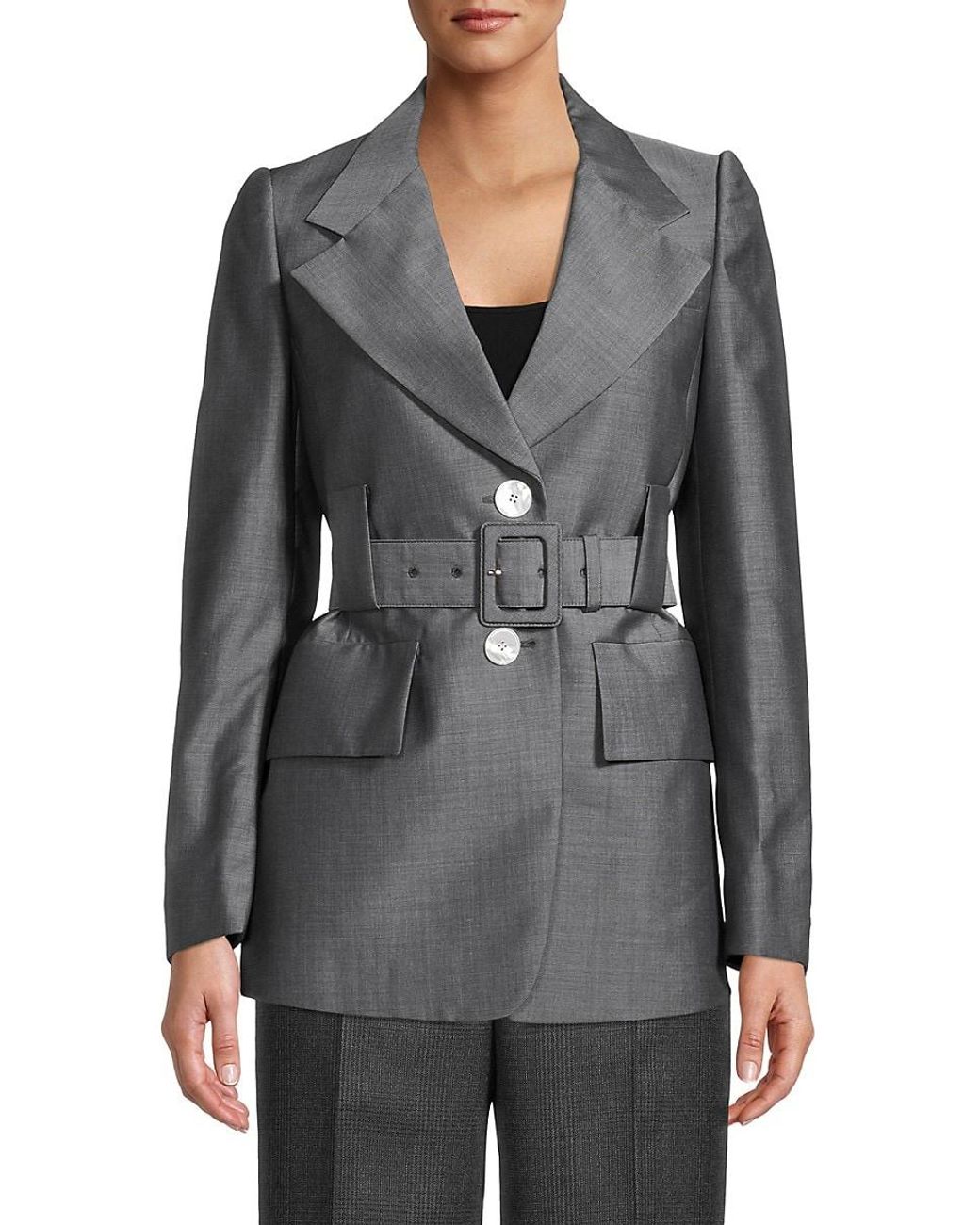 Prada Belted Mohair & Wool Blazer in Gray
