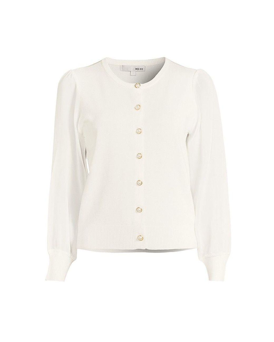 Wdny Sheer Sleeve Faux Pearl Cardigan in White Lyst
