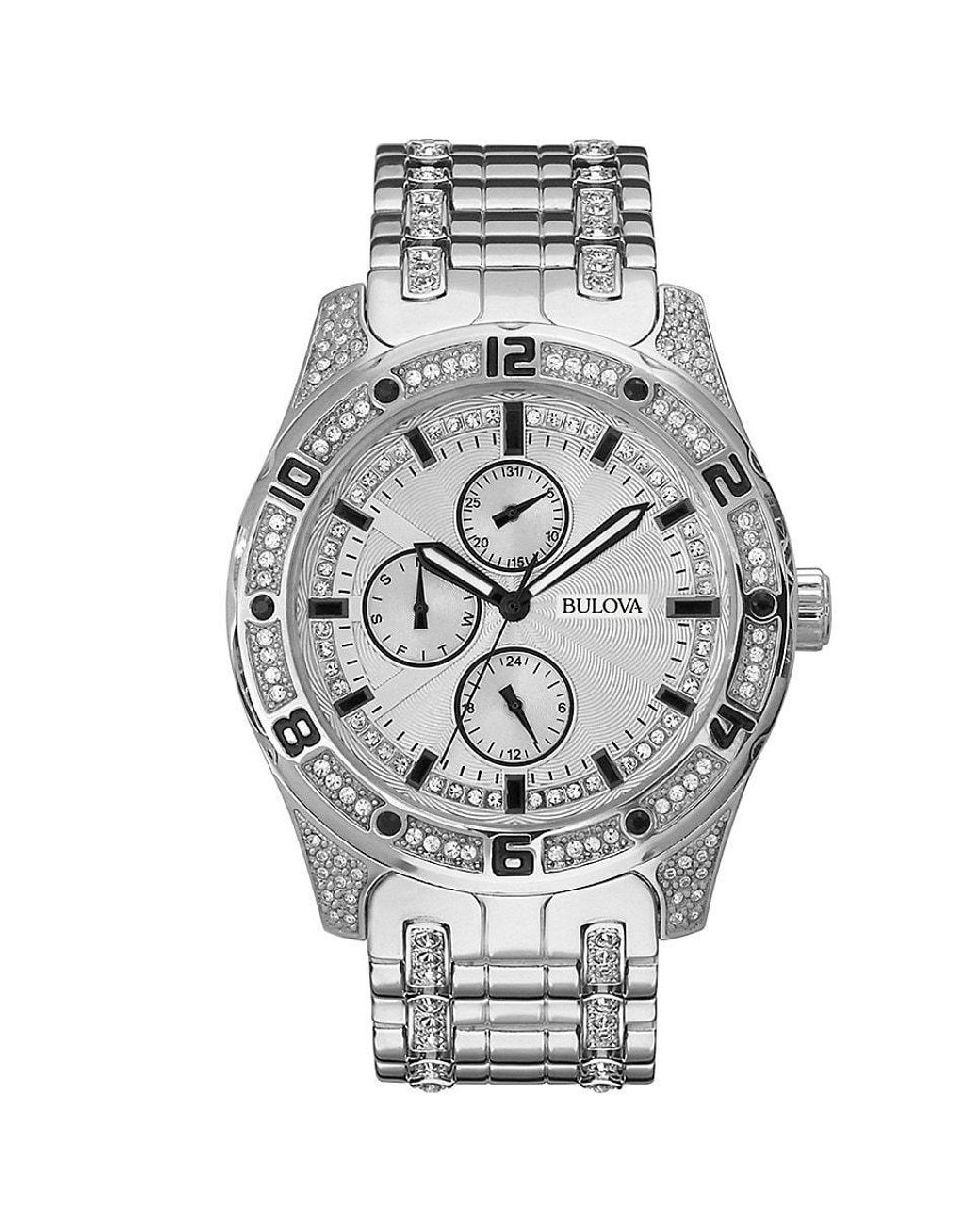 Bulova Swarovski Crystal Stainless Steel Bracelet Watch in Gray for Men |  Lyst