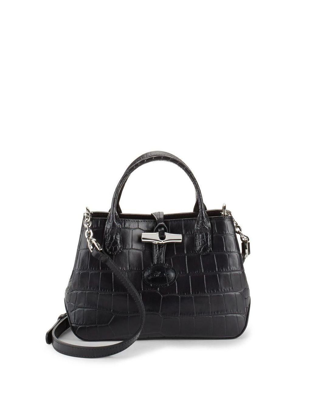 Longchamp Roseau Croco Crossbody Bag in Black | Lyst