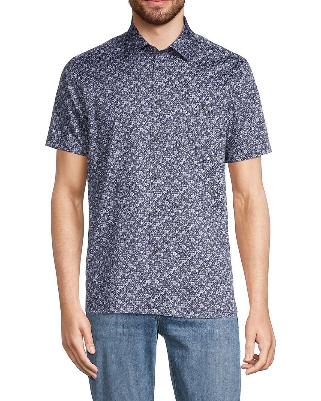 Ted Baker Short Sleeve Floral Print Button Down Shirt in Blue for Men | Lyst