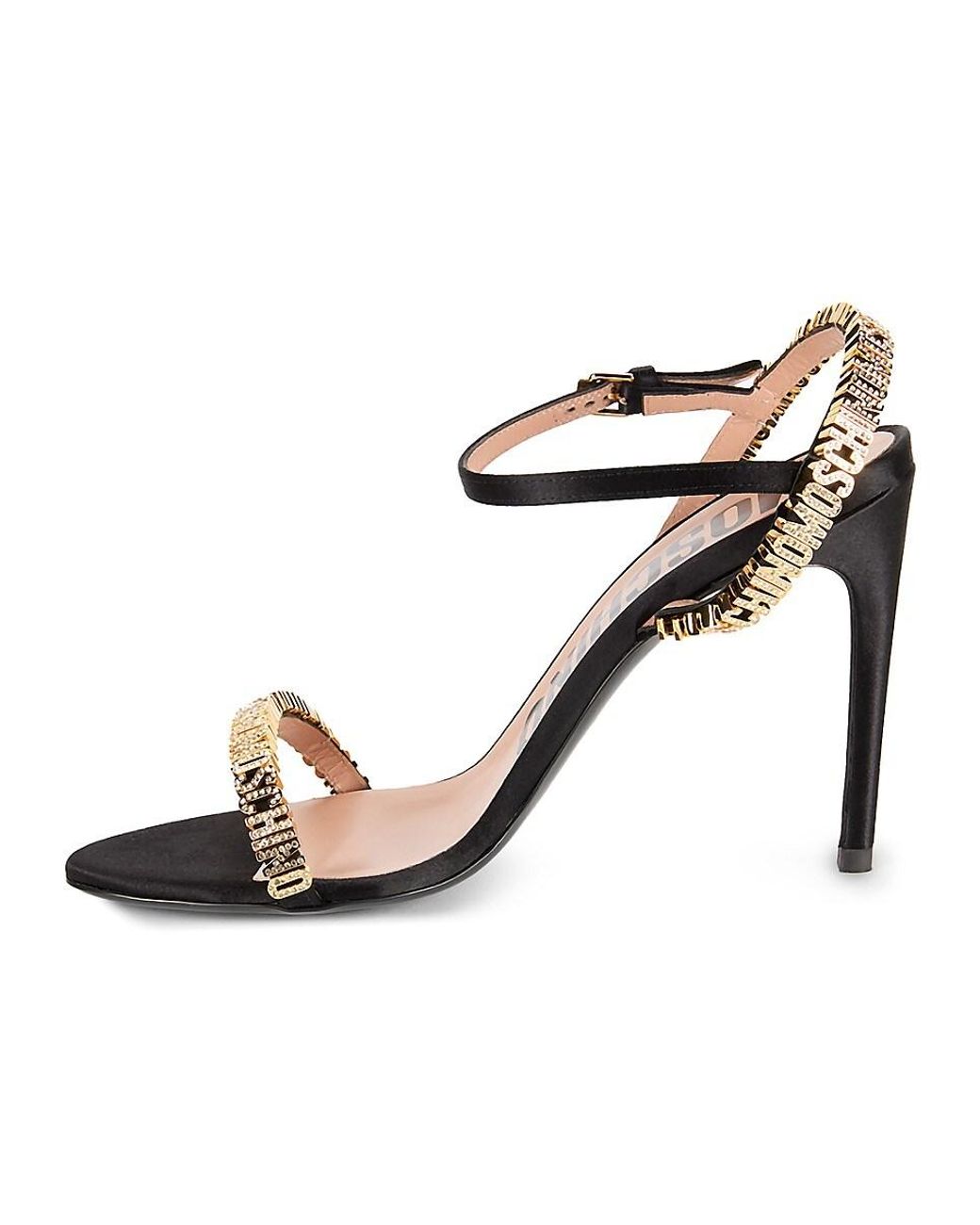【関税込み】moschino Maxi crystal slingbacks Moschino Crystal Embellished Satin Stiletto Sandals in Black