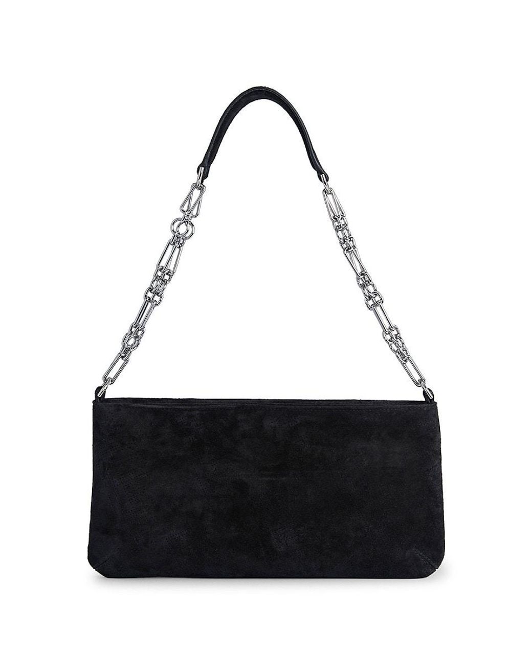 BY FAR Holly Perforated Suede Shoulder Bag in Black | Lyst