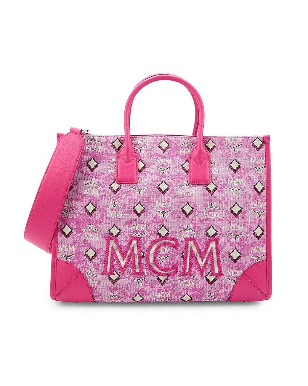 MCM Munchen Monogram Tote in Pink | Lyst