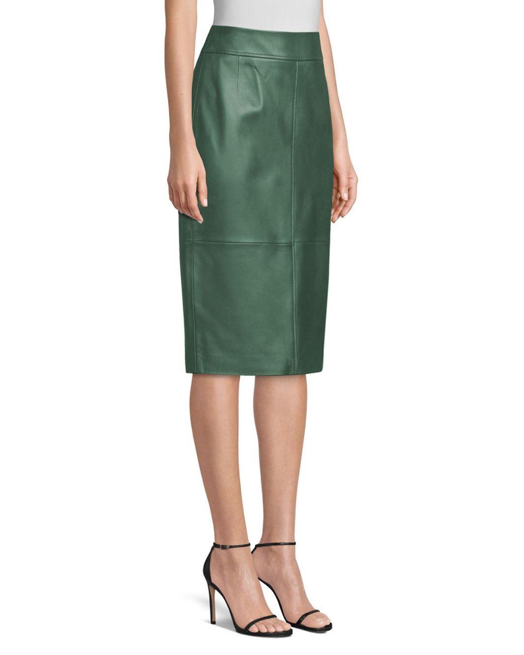 BOSS Selrita Leather Pencil Skirt in Green Lyst