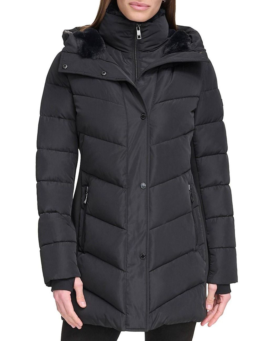 Calvin klein black best sale faux fur jacket