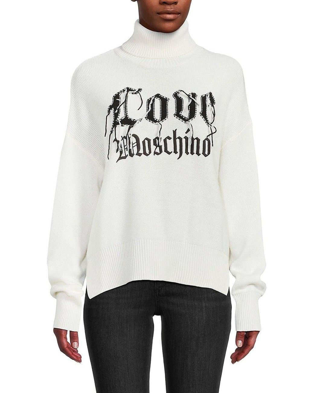 Love Moschino Logo Wool Blend Turtleneck Sweater in White Lyst