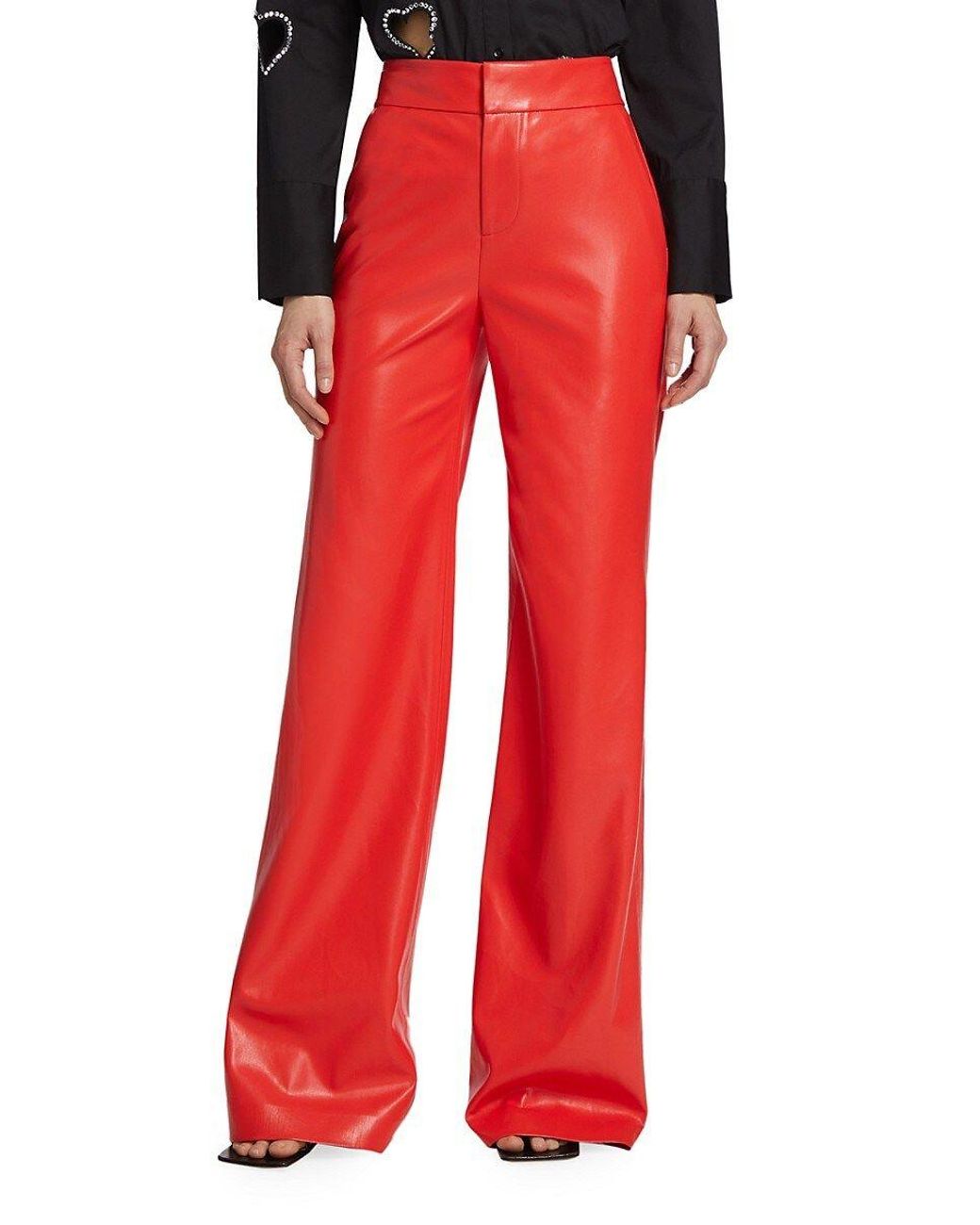 Alice + Olivia Alice + Olivia Deanna Vegan Leather Pants in Red | Lyst