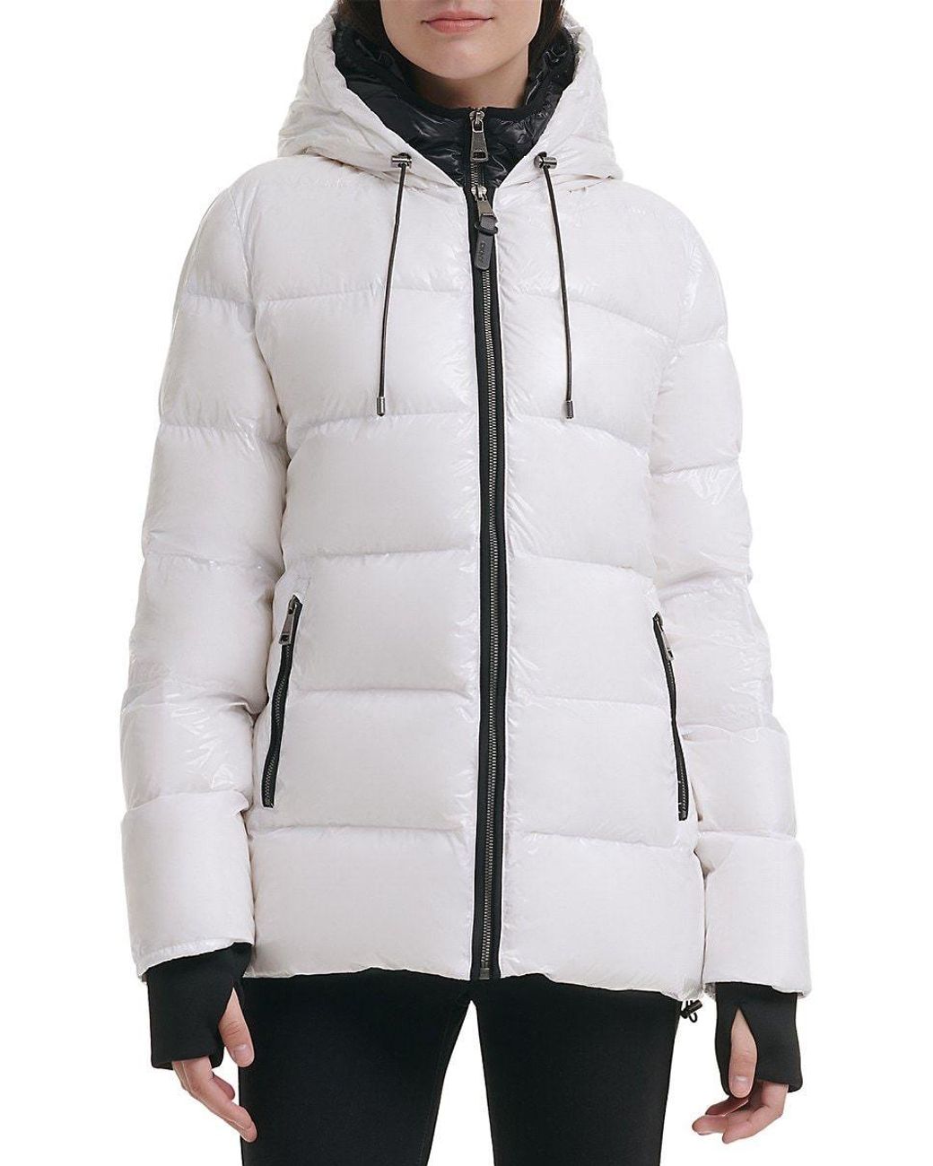 DKNY Metallic Puffer Jacket in White Lyst
