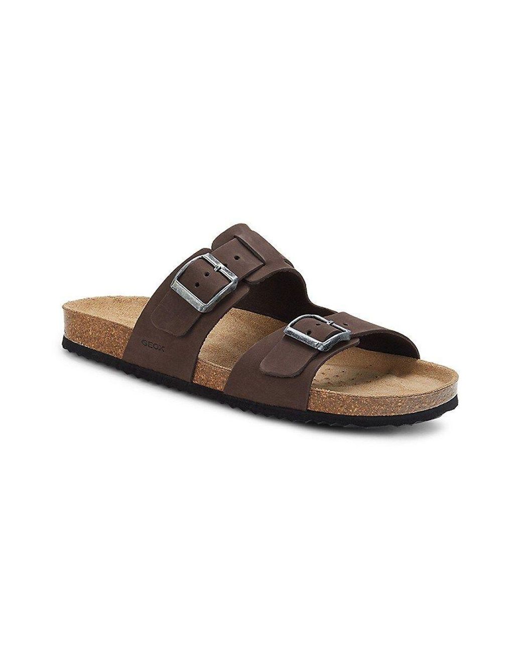 Geox Dual-strap Leather Sandals in Brown | Lyst