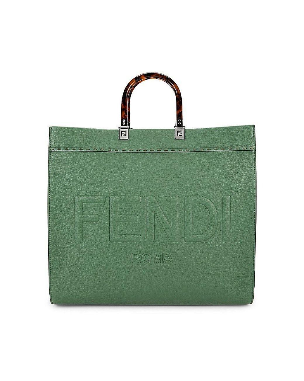 Fendi Logo Leather Top Handle Bag in Green Lyst