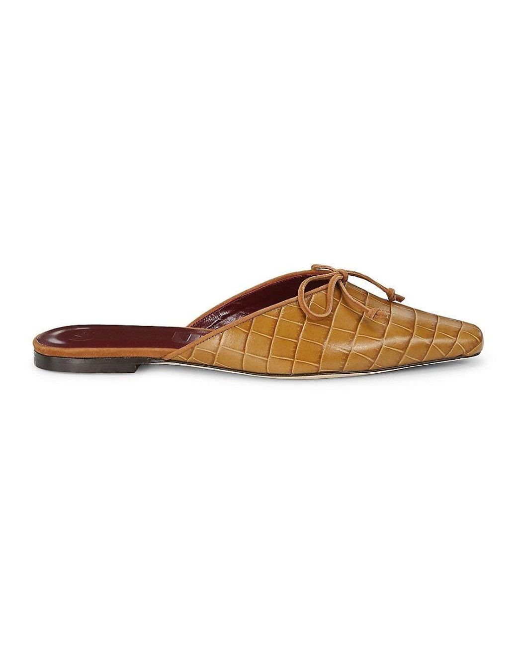 STAUD Gina Square toe Croc embossed Leather Mules in Brown Lyst