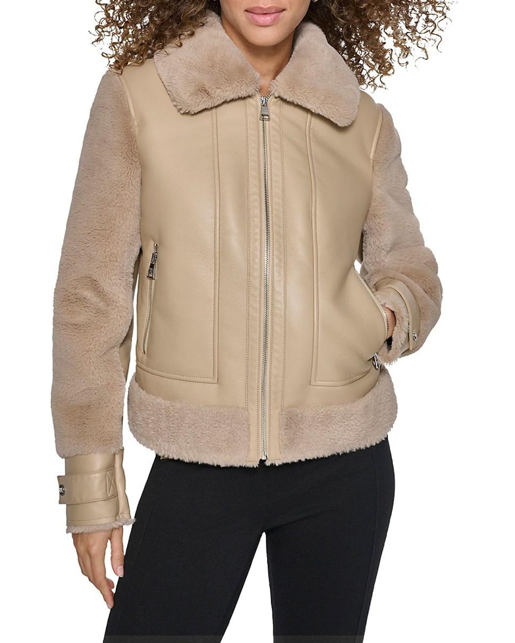 Karl Lagerfeld Faux Shearling Jacket in Natural Lyst UK