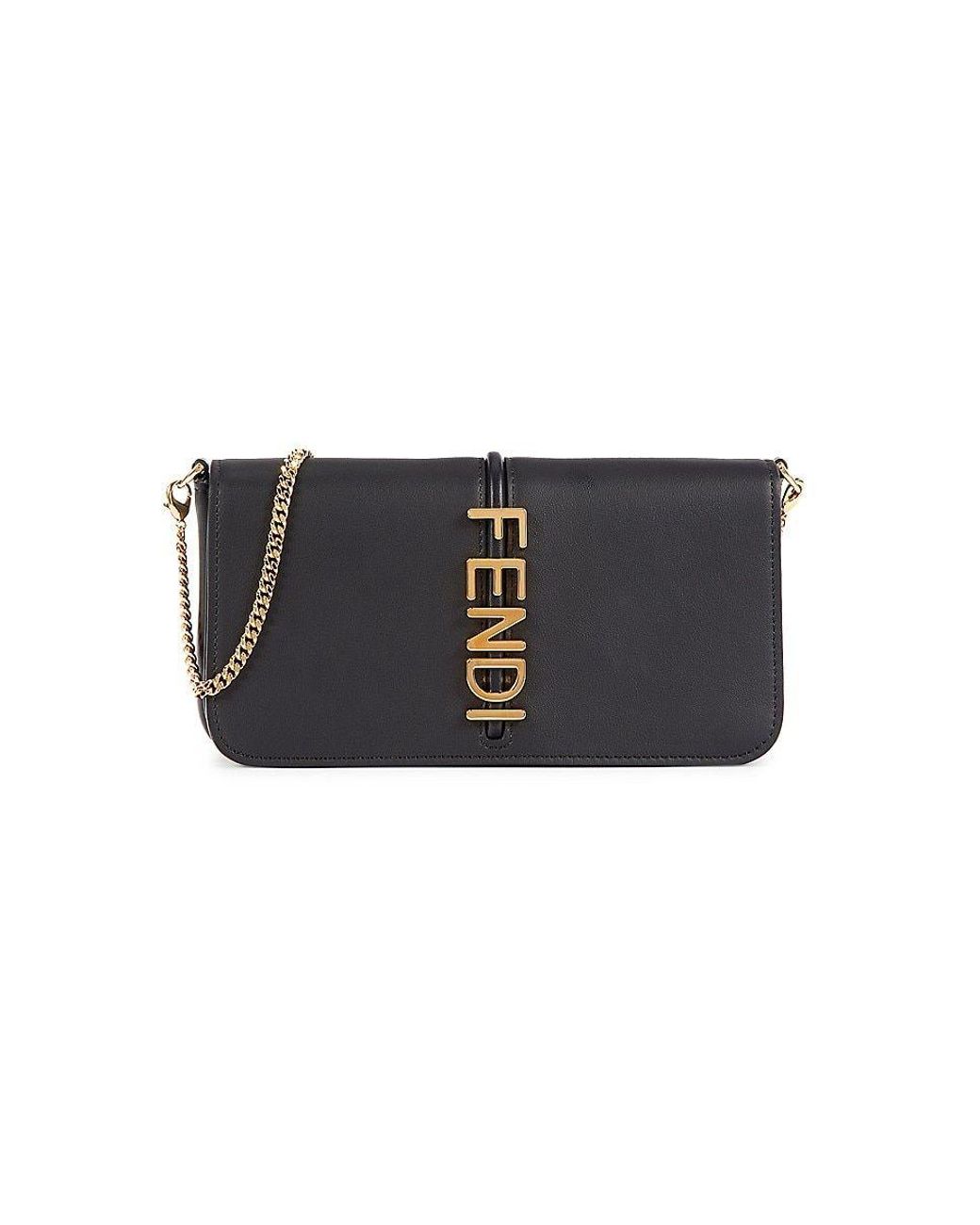 Fendi Leather & Chain Crossbody Bag in Black | Lyst