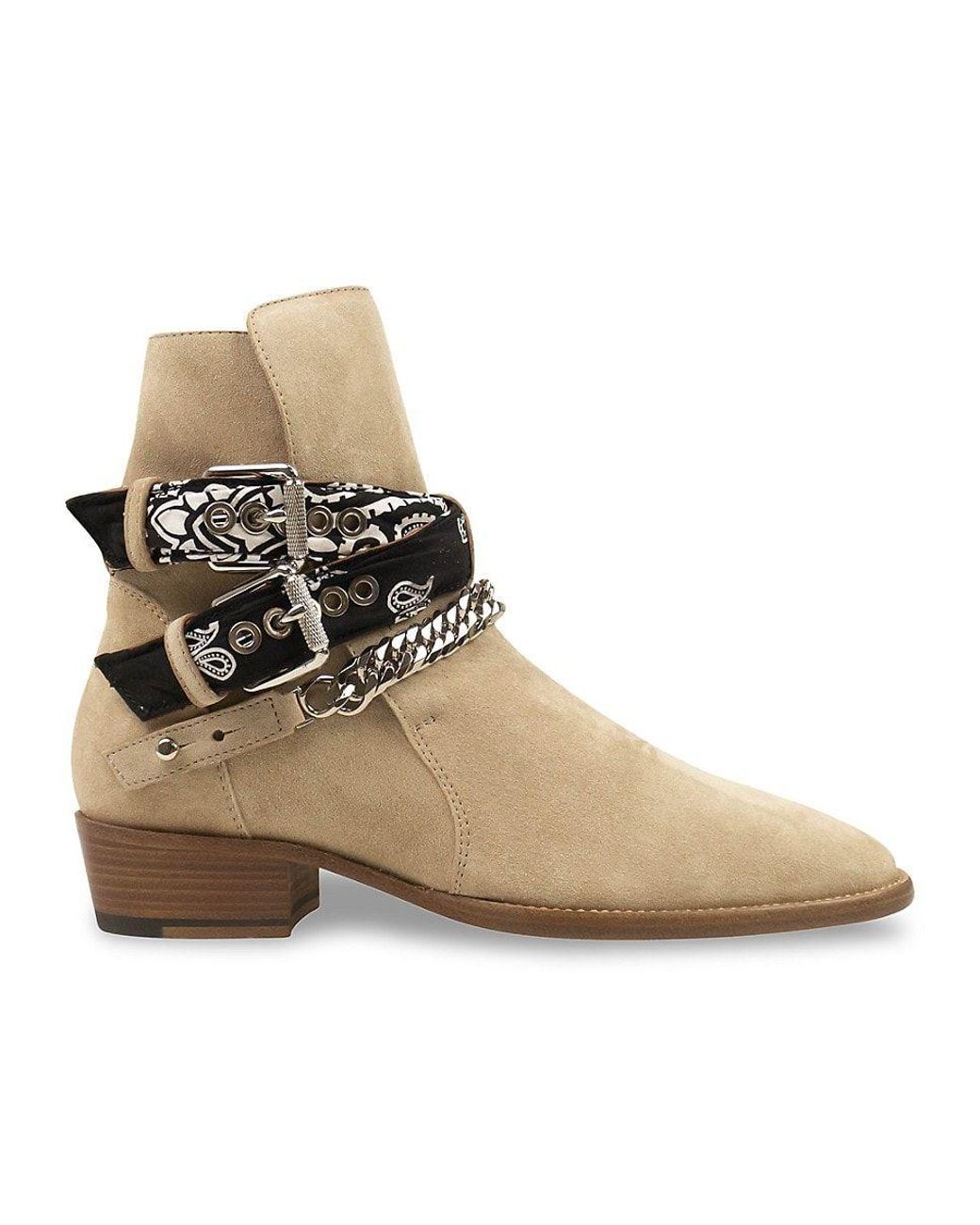 Amiri Belted Suede Ankle Boots in Natural | Lyst