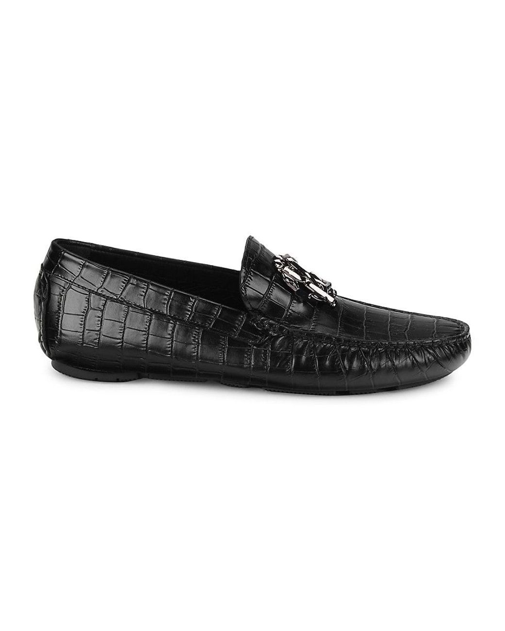 Roberto Cavalli Croc-embossed Leather Driving Loafers in Black | Lyst