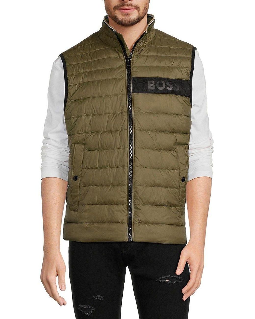 BOSS by HUGO BOSS Logo Graphic Puffer Vest in Green for Men