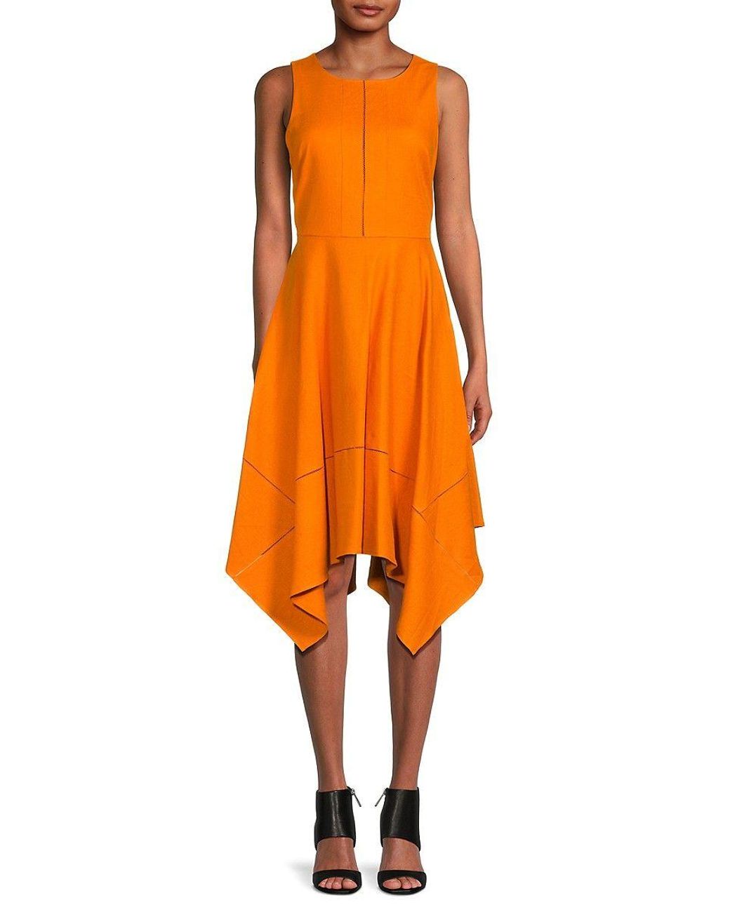 Donna Karan Linen Blend Handkerchief Dress in Orange Lyst