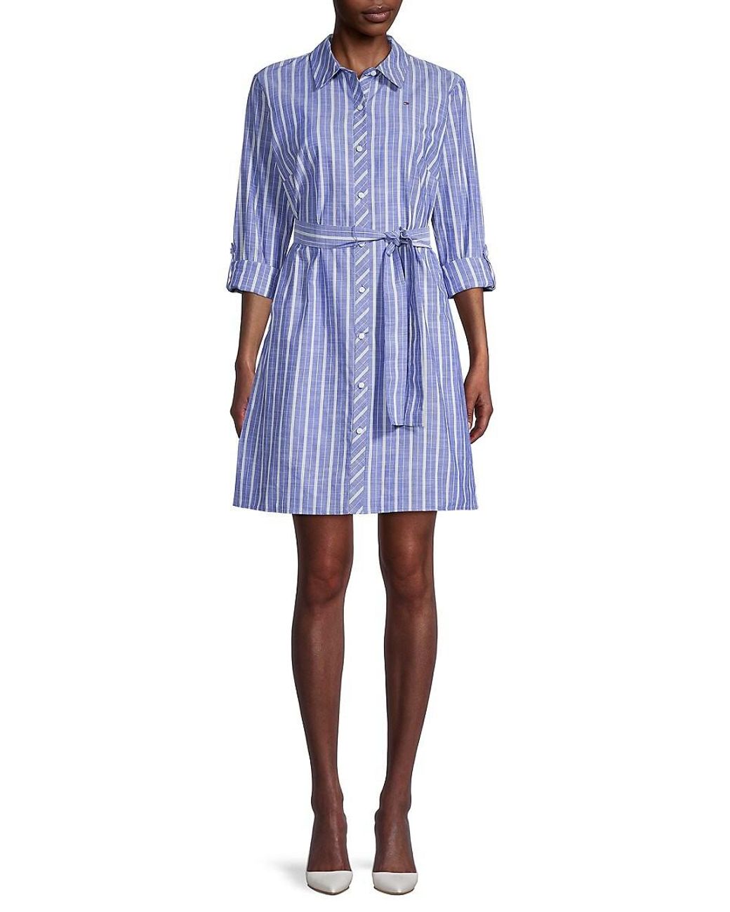 Tommy Hilfiger Striped & Belted Shirt Dress in Blue | Lyst