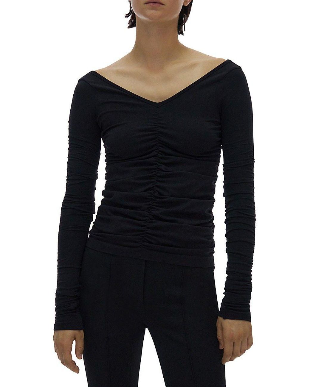 Helmut Lang Ruched Seamless Long-sleeve Top in Black | Lyst