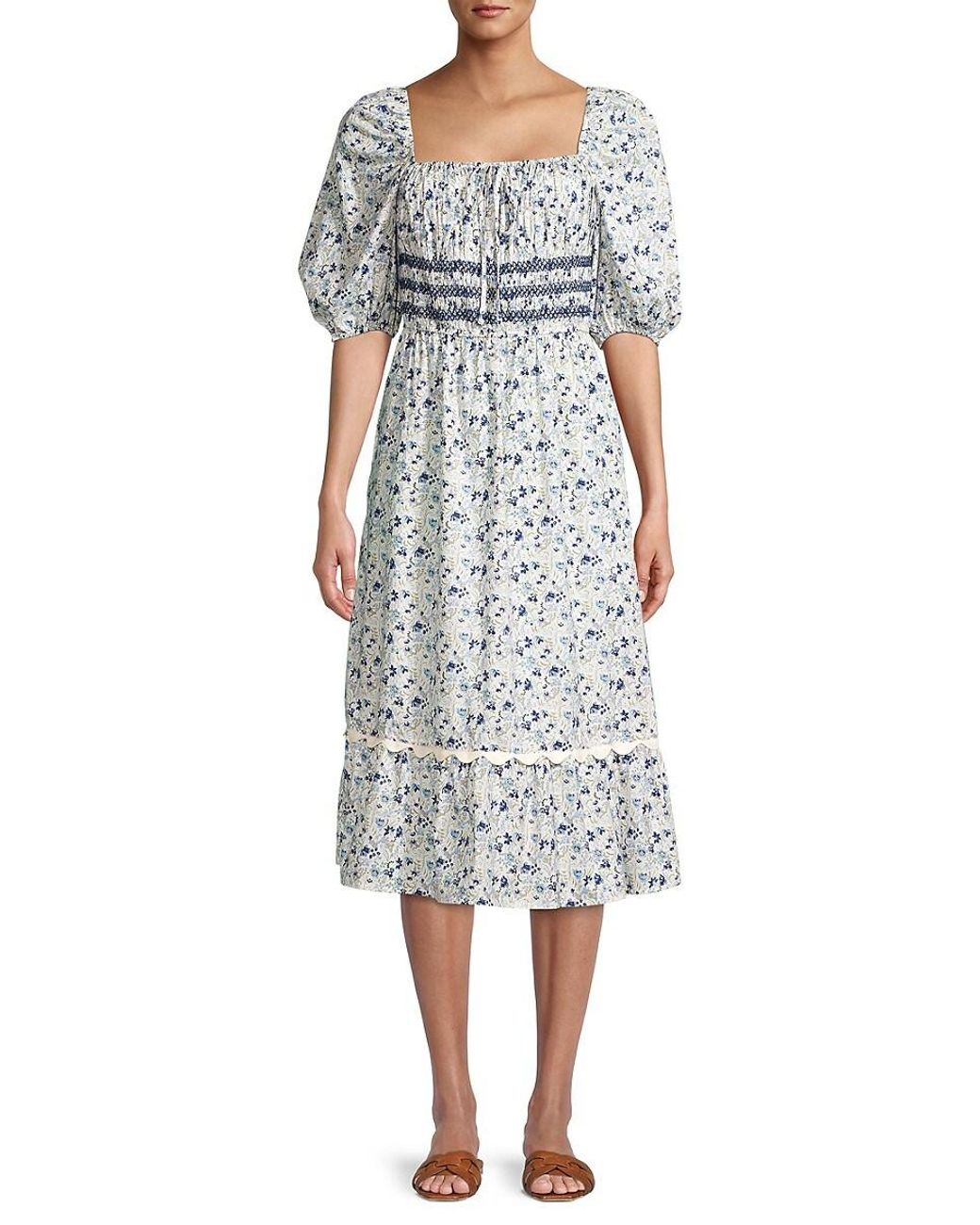 Johnny Was Camille Floral Print Midi Dress in Natural | Lyst UK