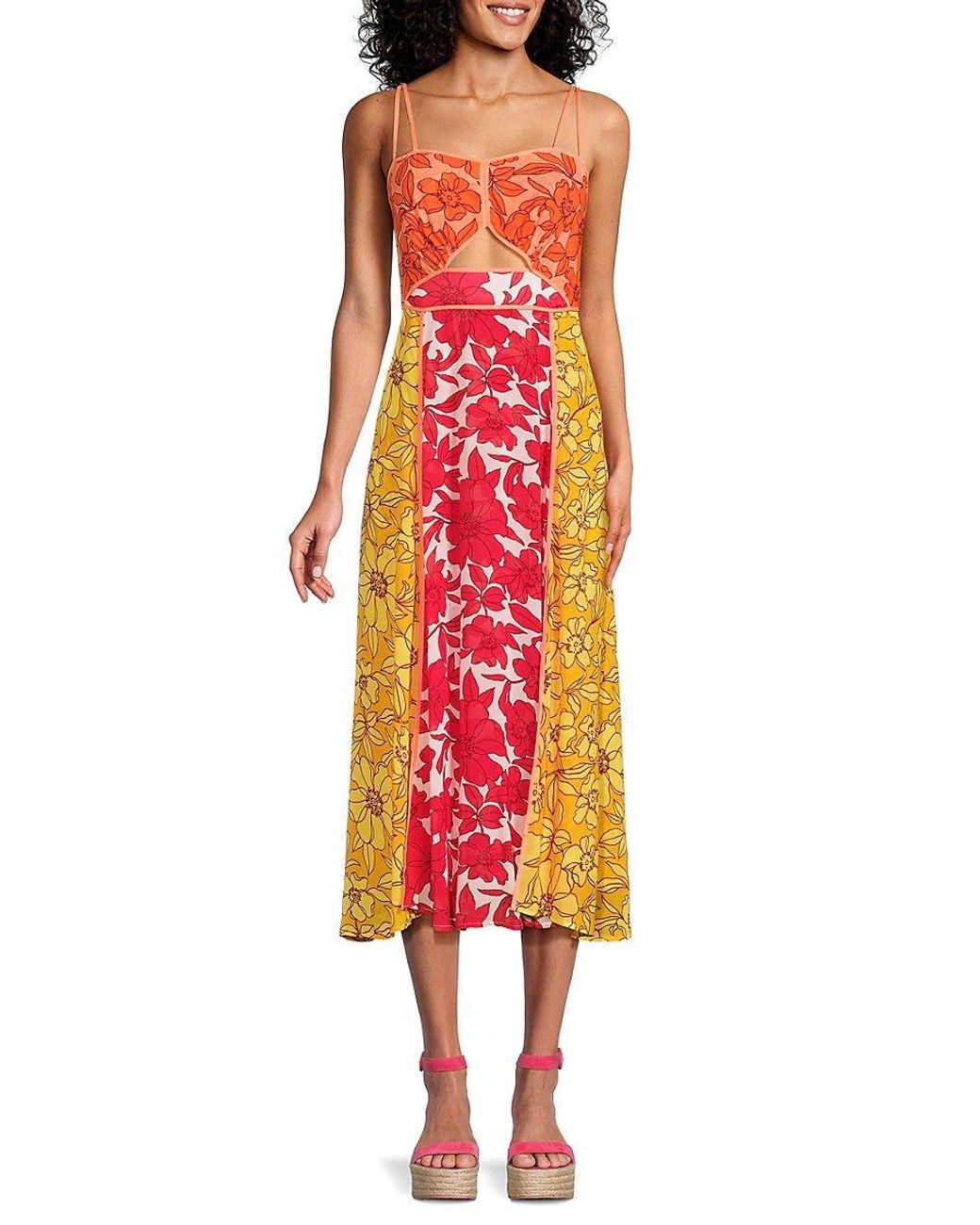Reiss Isla Floral Midi Dress in Red | Lyst