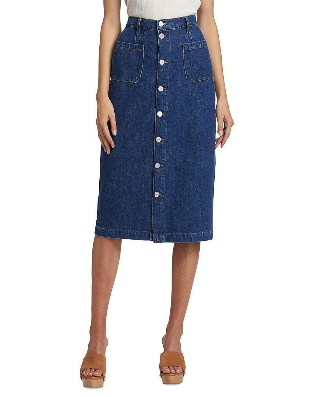 FRAME Le Bardot Denim Midi Skirt in Blue Lyst