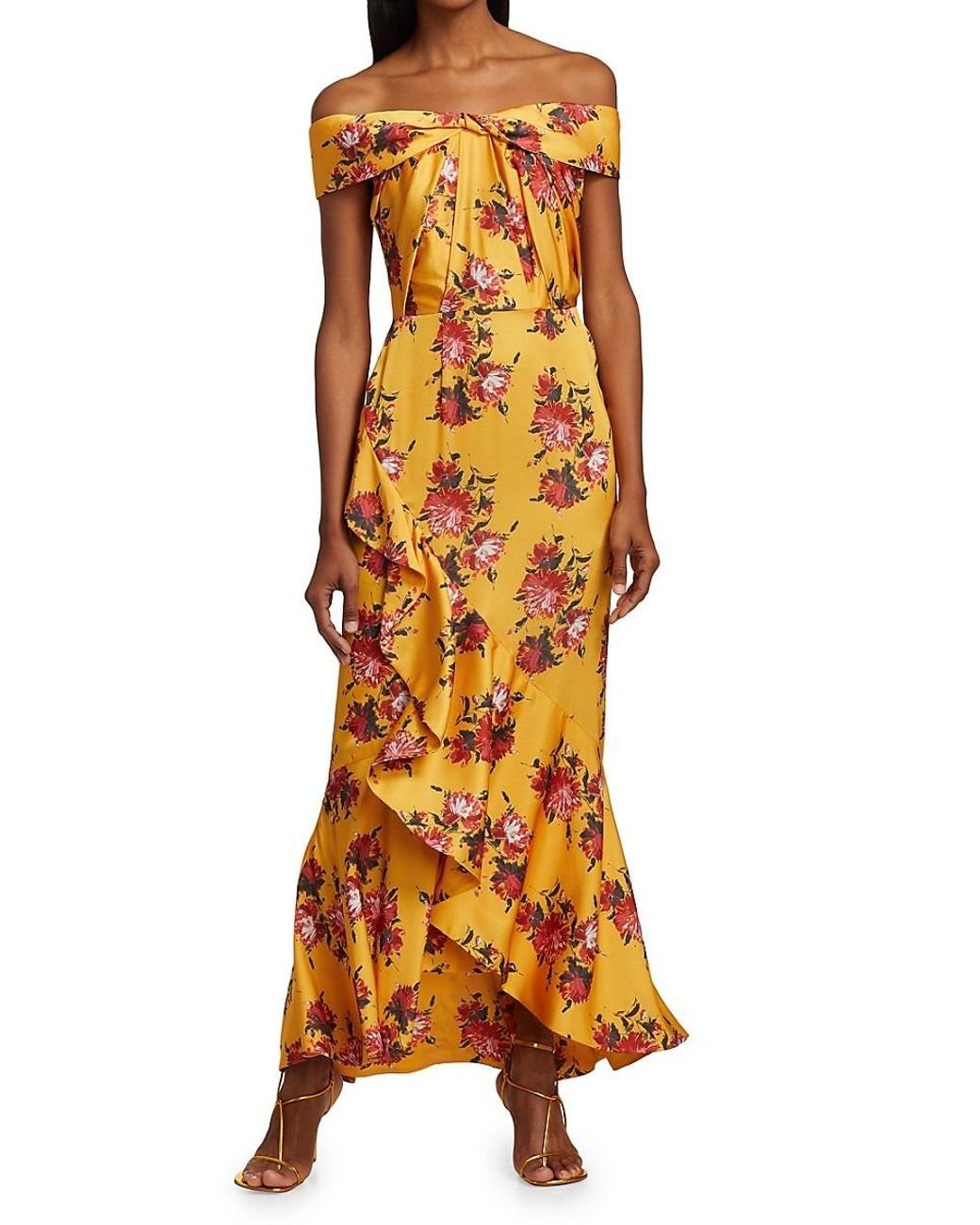 THEIA Rylee Floral Offtheshoulder Dress in Yellow Lyst