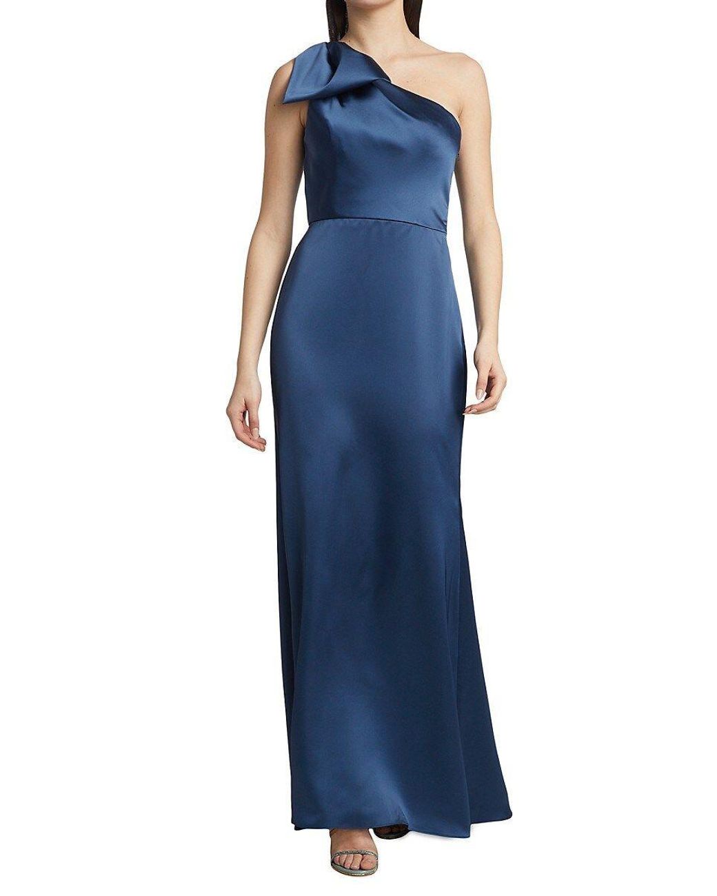 Amsale One-shoulder Satin Gown in Blue | Lyst