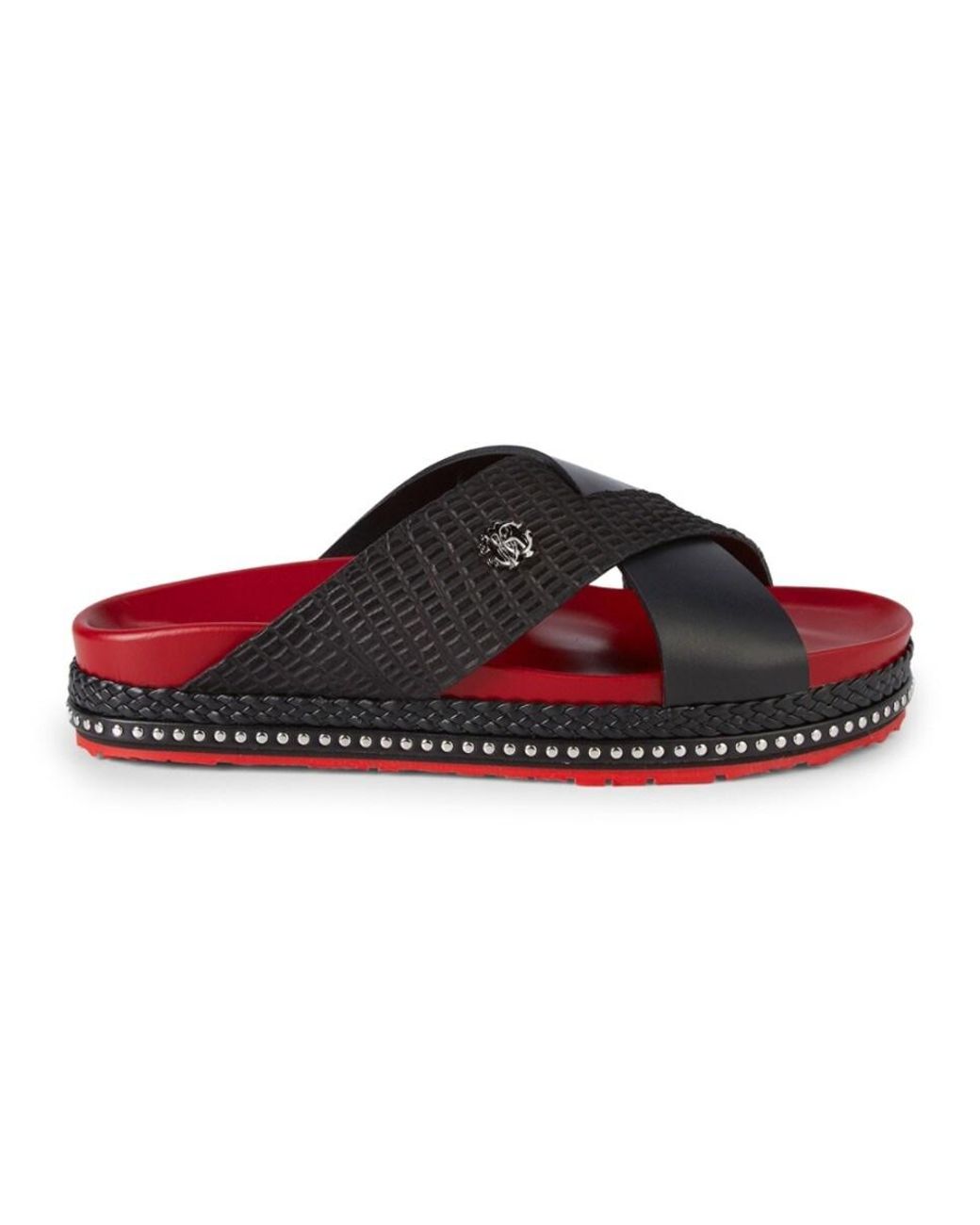 Roberto Cavalli Men's Leather Crisscross Slides - Black - Size 7 Sandals  for Men | Lyst