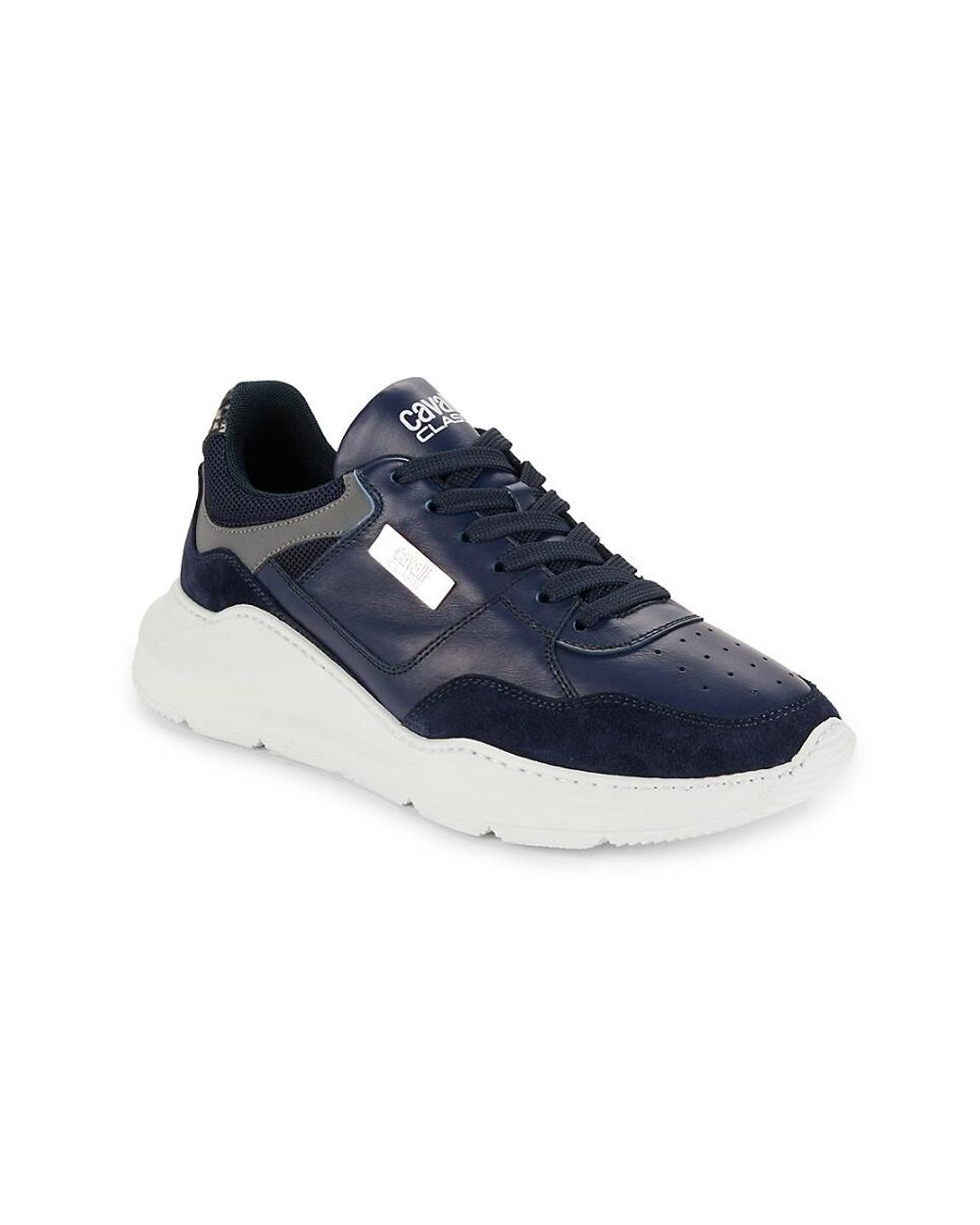 スニーカー ROBERTO CAVALLI Men Sneakers 25760D Blue Roberto Cavalli Men Shoes Size 43 US 9 Blue Leather High Top