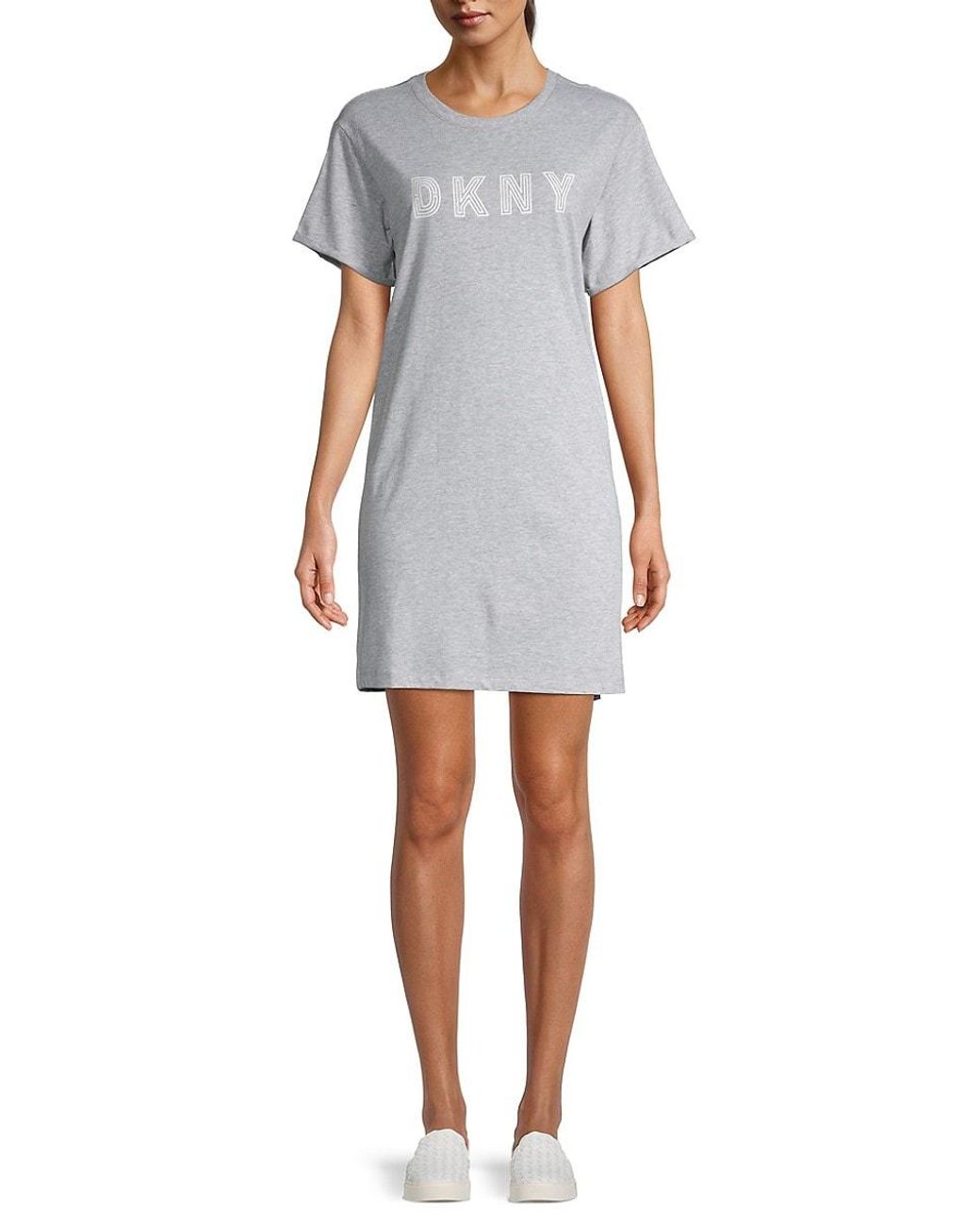 DKNY Track Logo Tshirt Dress in White Lyst