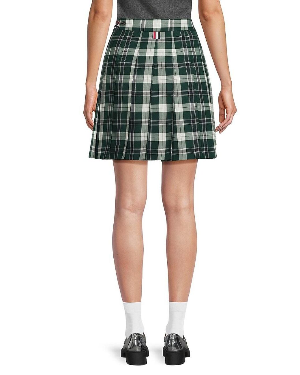 Thom Browne Wool Blend Pleated Miniskirt in Green | Lyst