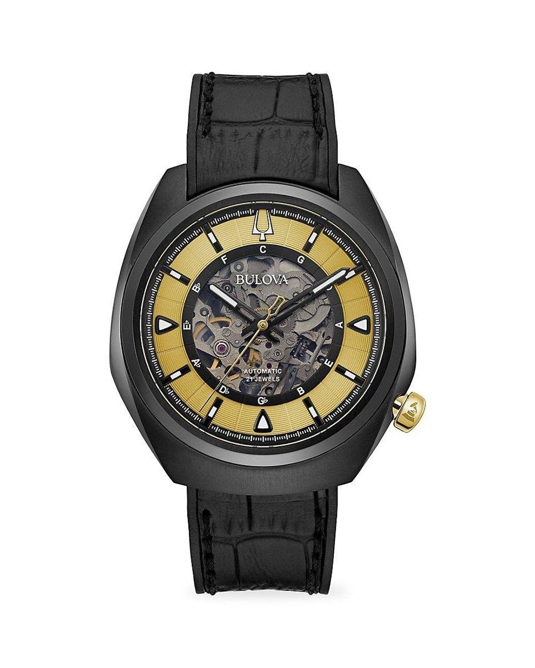 Bulova Grammys® 44.5mm Ip Stainless Steel & Leather Strap Automatic ...