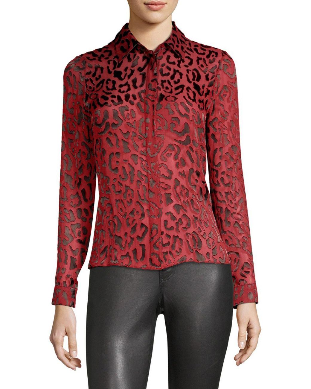 Warehouse red leopard print hot sale blouse