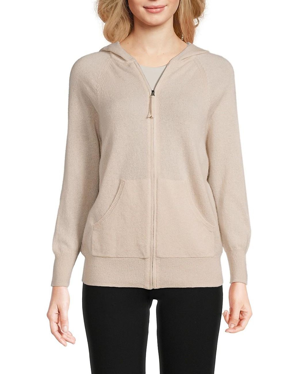 Saks Fifth Avenue Zip Up 100 Cashmere Hoodie in Natural Lyst UK