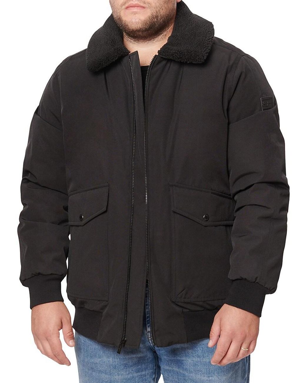 Sean John Faux Shearlingtrim Waterresistant Bomber Jacket in Black